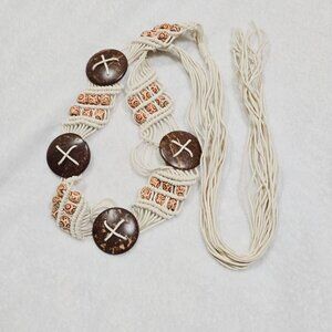 Dolls Kill ✦ Boho Rope Belt w/ Beads ✦ Coconut Shell Accents Adjustable One Size